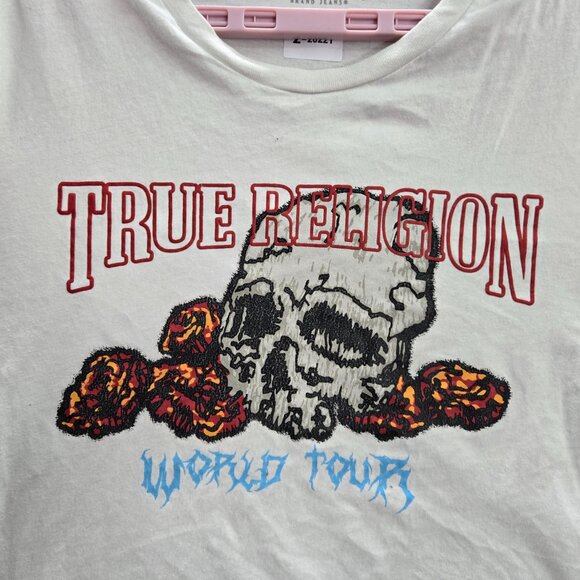 True Religion Men Shirt M White‎ Graphic Skull Tour Short Sleeve Logo Cotton Tee - Picture 8 of 8